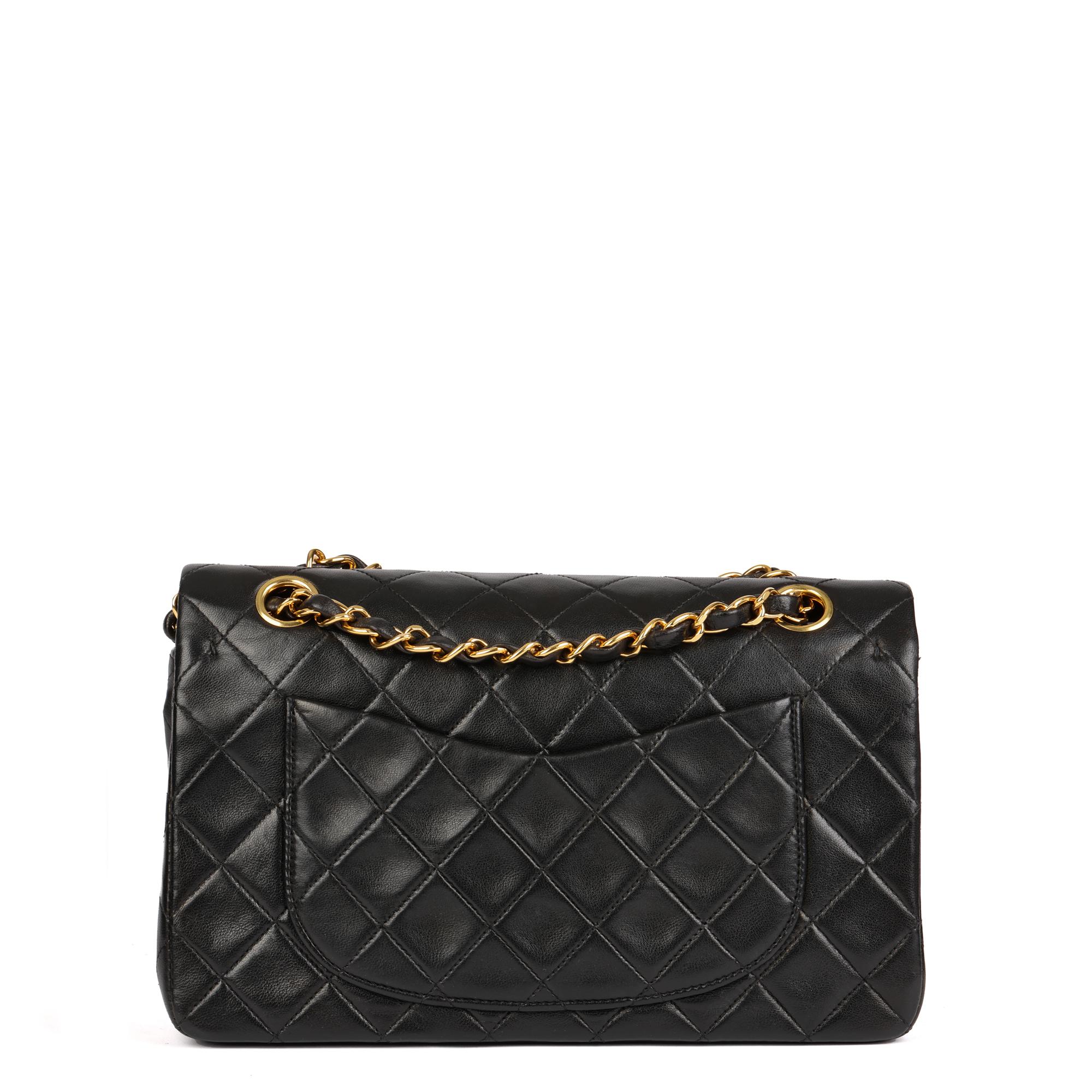 CHANEL Black Quilted Lambskin Vintage Small Classic Double Flap Bag In Excellent Condition In Bishop's Stortford, Hertfordshire
