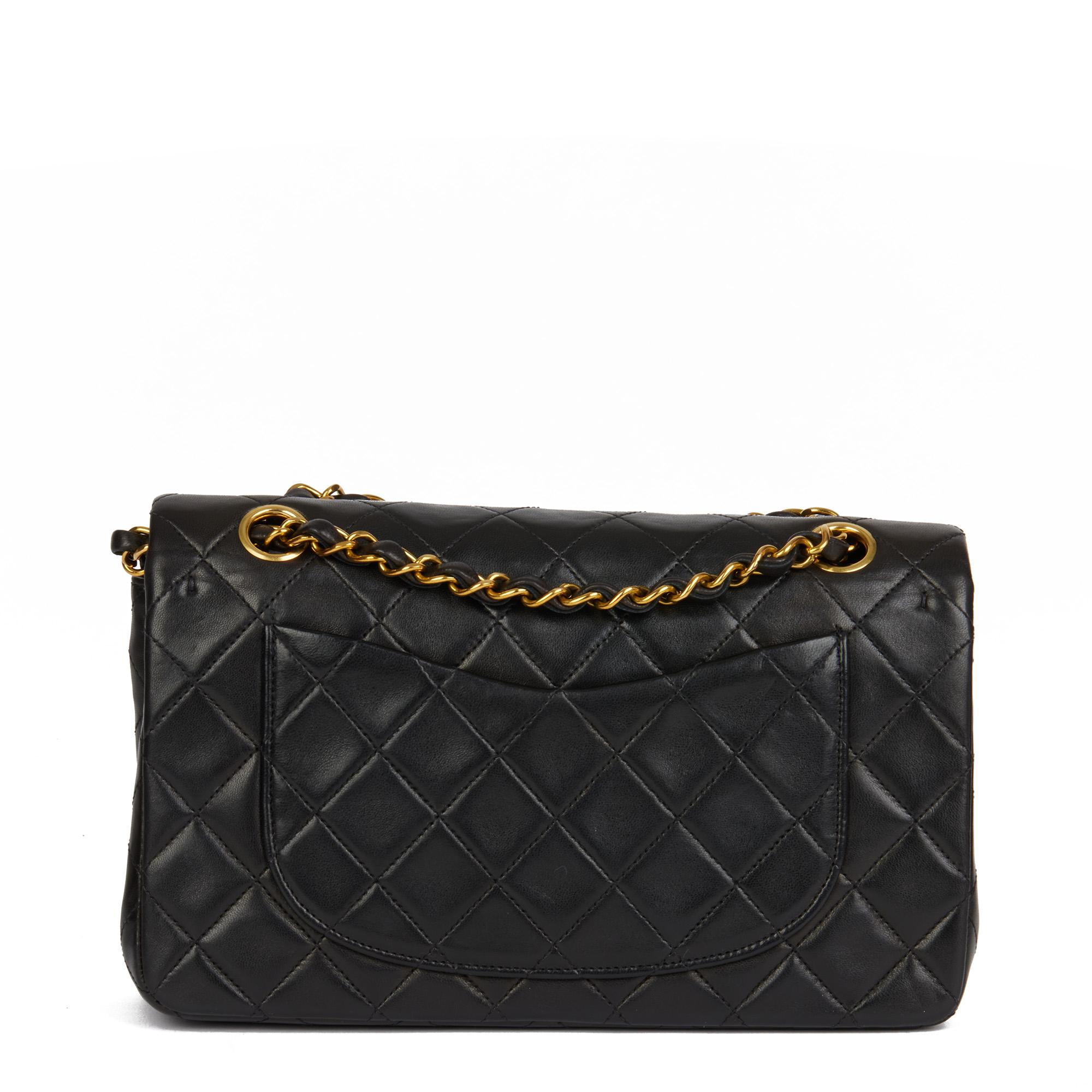 CHANEL Black Quilted Lambskin Vintage Small Classic Double Flap Bag 1