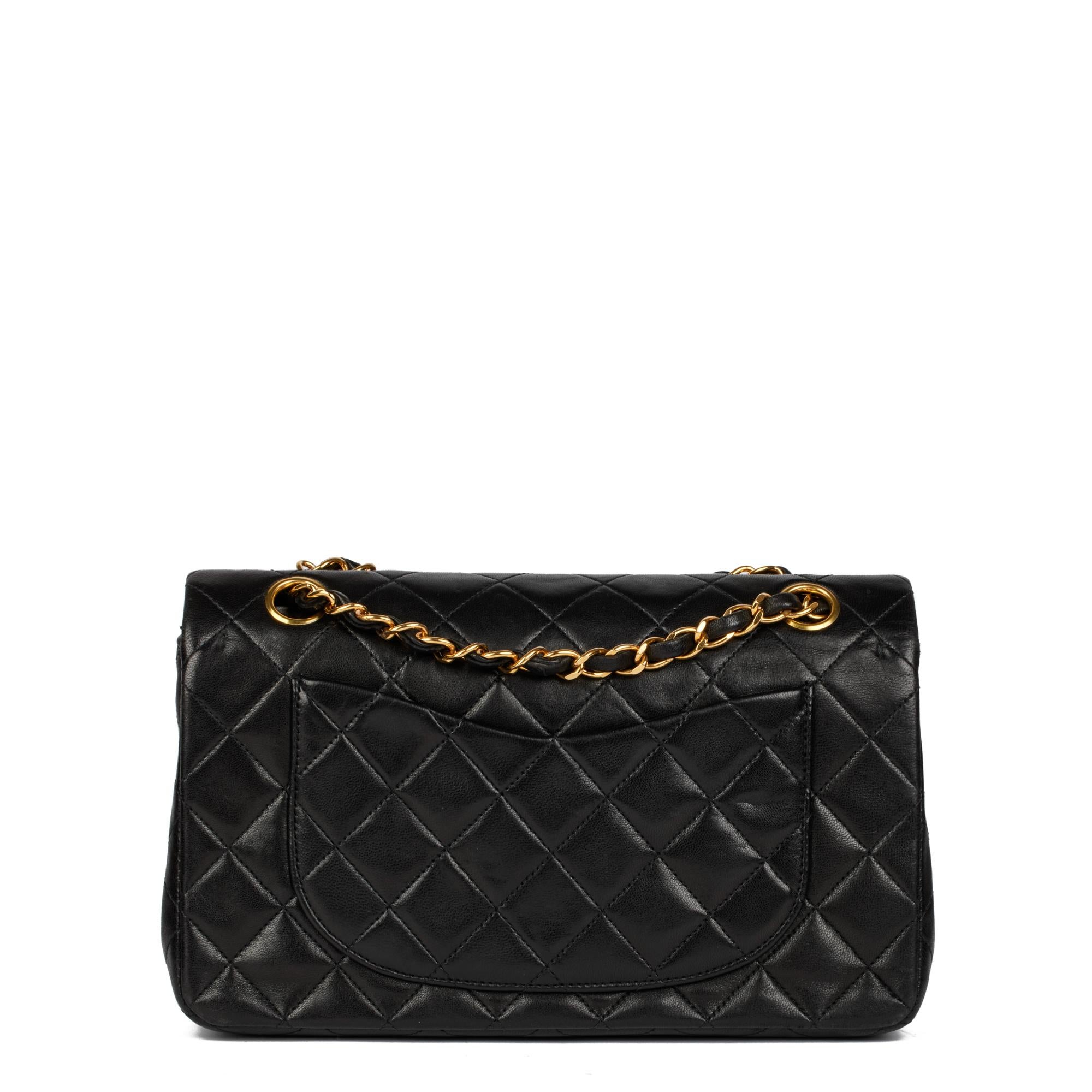 CHANEL Black Quilted Lambskin Vintage Small Classic Double Flap Bag 1