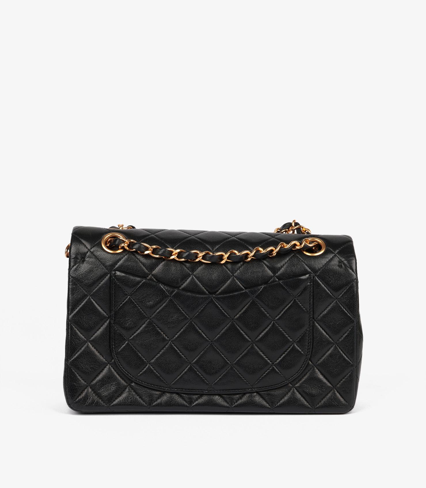 Chanel Black Quilted Lambskin Vintage Small Classic Double Flap Bag For Sale 1