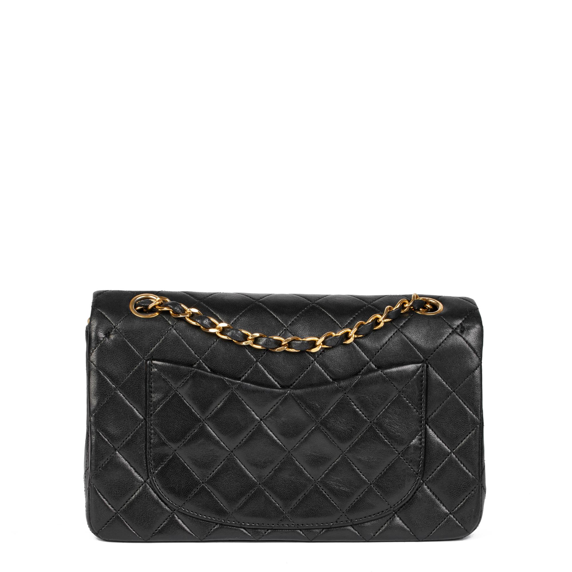 CHANEL Black Quilted Lambskin Vintage Small Classic Double Flap Bag For Sale 1