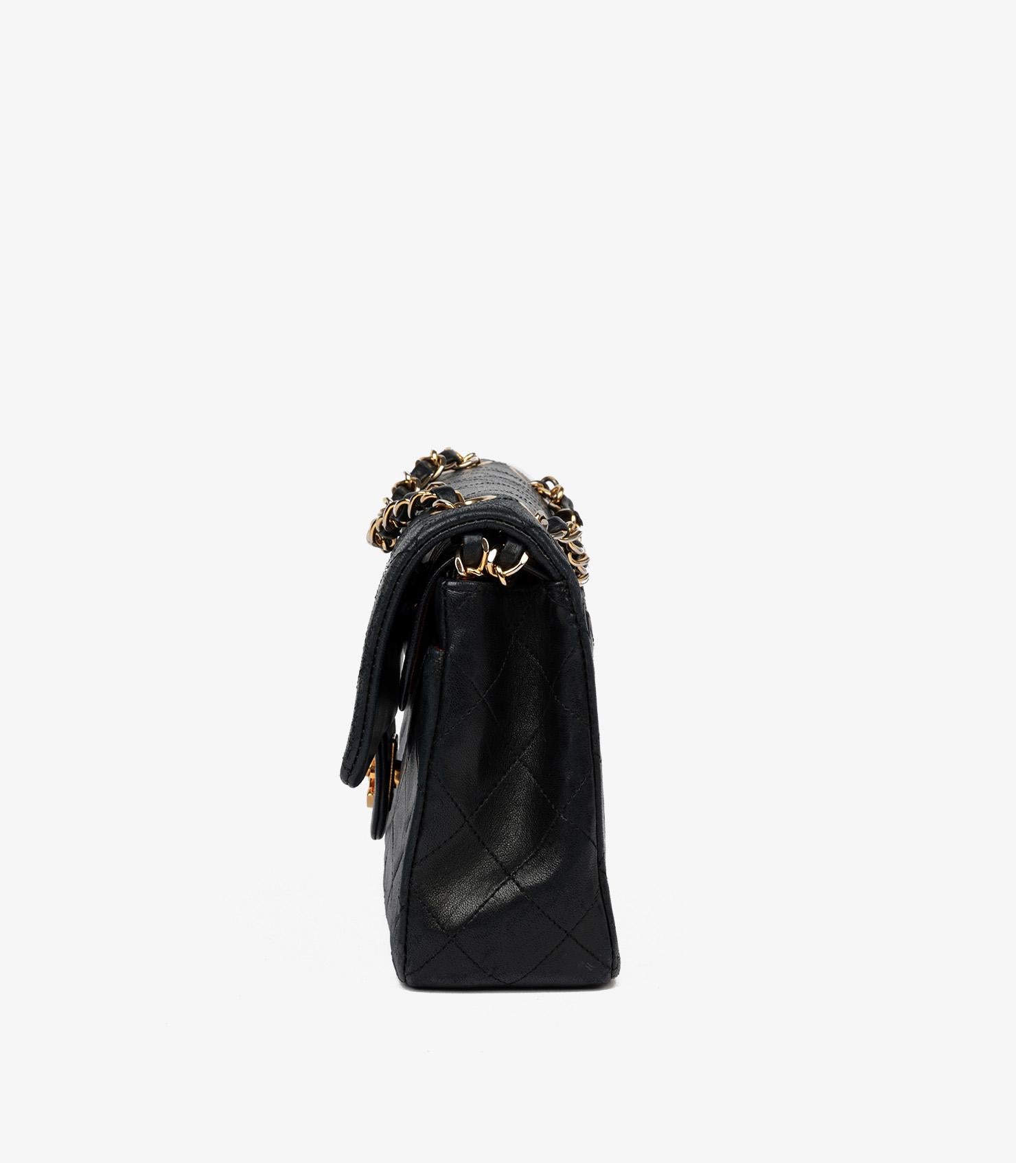 Chanel Black Quilted Lambskin Vintage Small Classic Double Flap Bag For Sale 1
