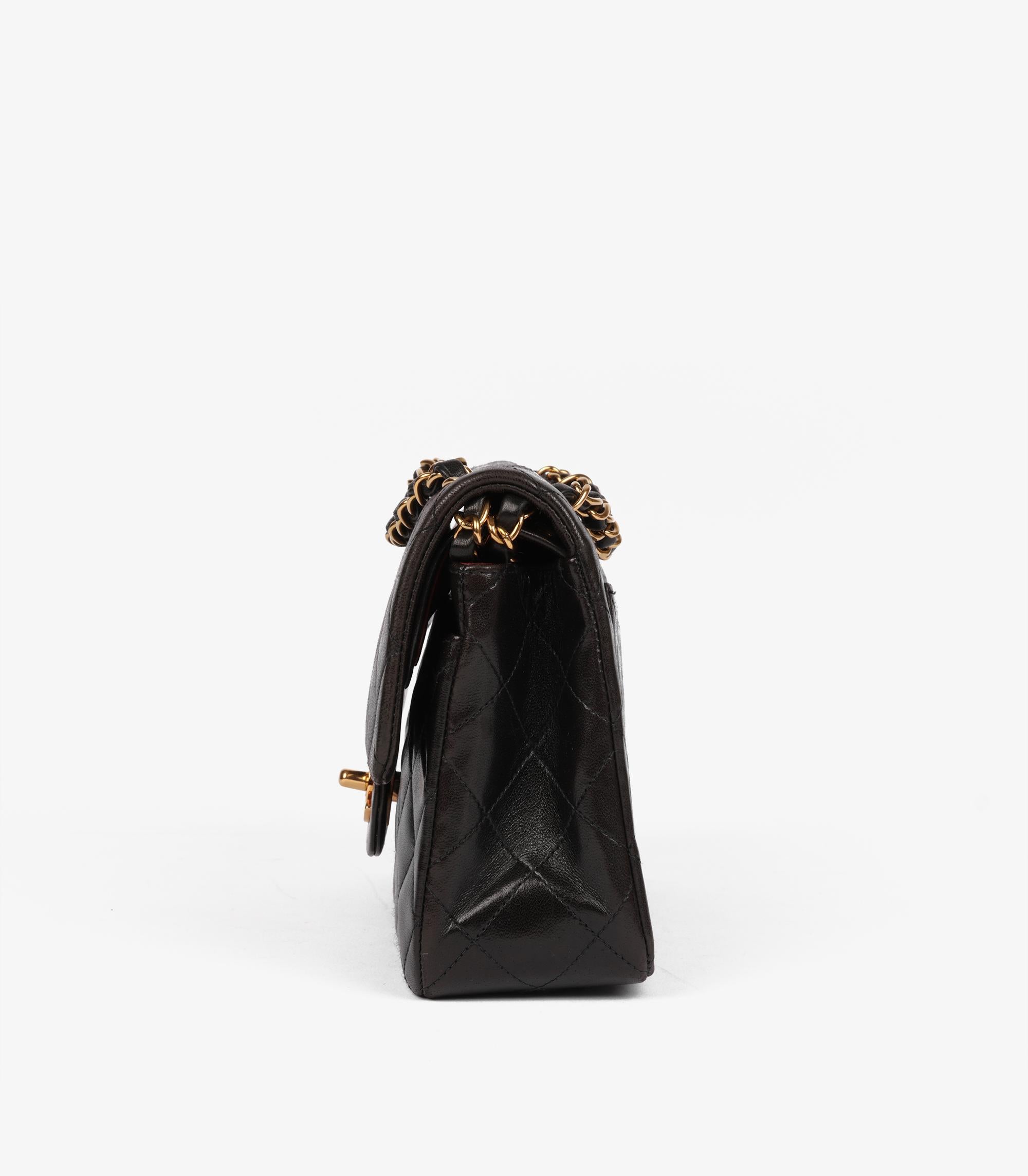 Chanel Black Quilted Lambskin Vintage Small Classic Double Flap Bag For Sale 1