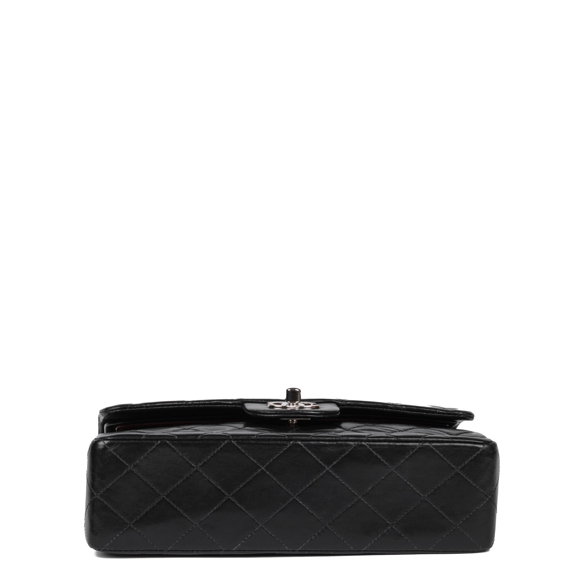 CHANEL Black Quilted Lambskin Vintage Small Classic Double Flap Bag For Sale 2