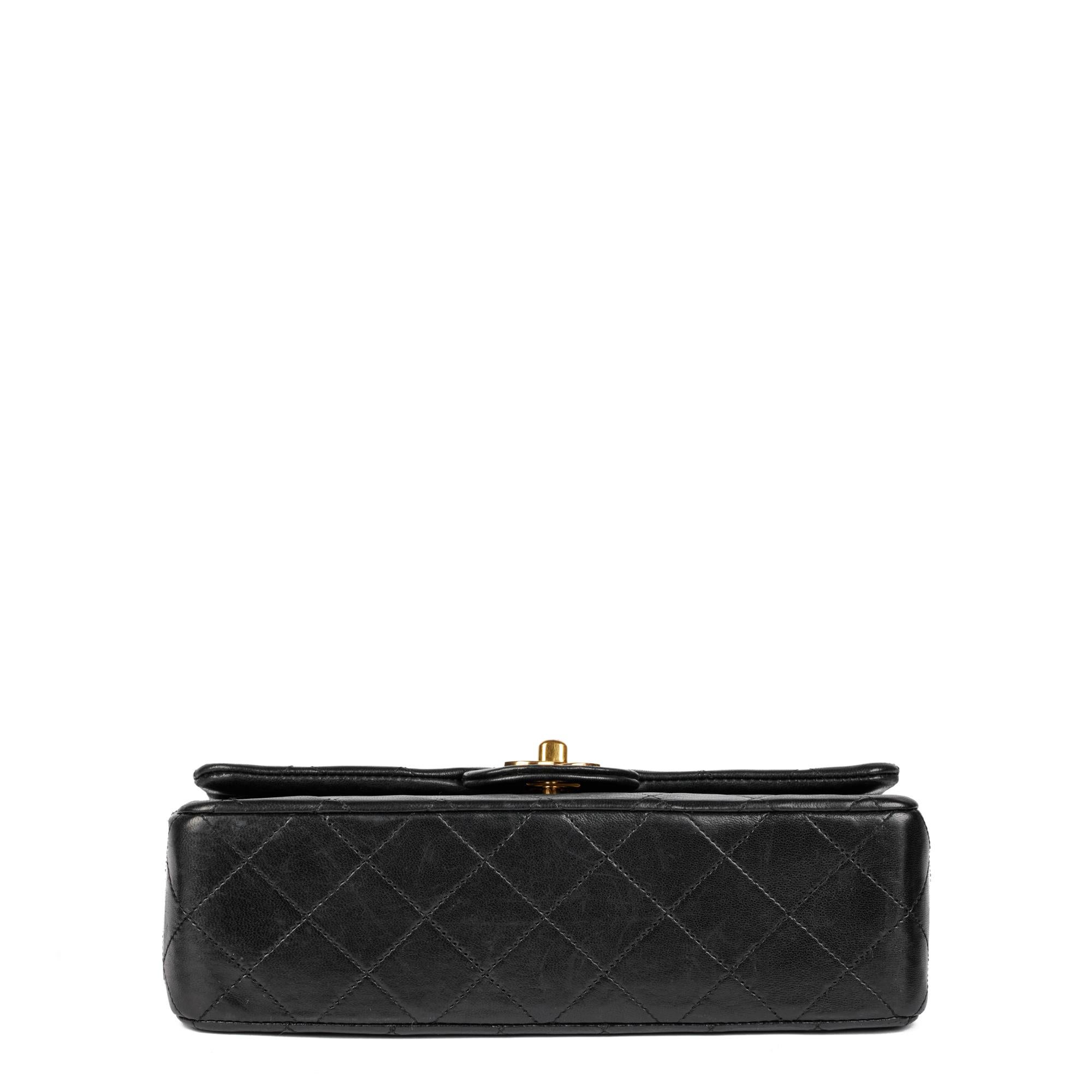 CHANEL Black Quilted Lambskin Vintage Small Classic Double Flap Bag For Sale 2