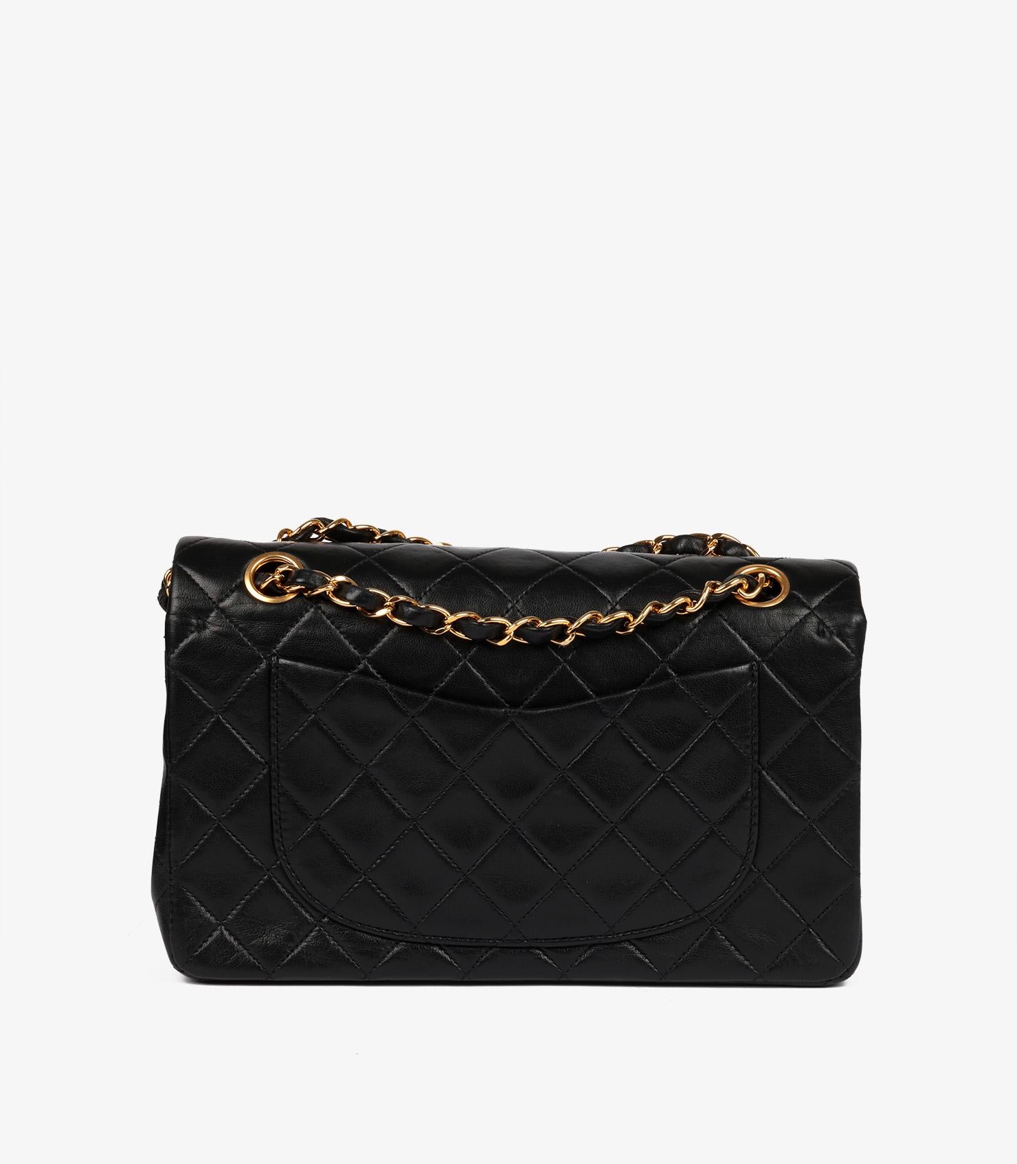 Chanel Black Quilted Lambskin Vintage Small Classic Double Flap Bag For Sale 2