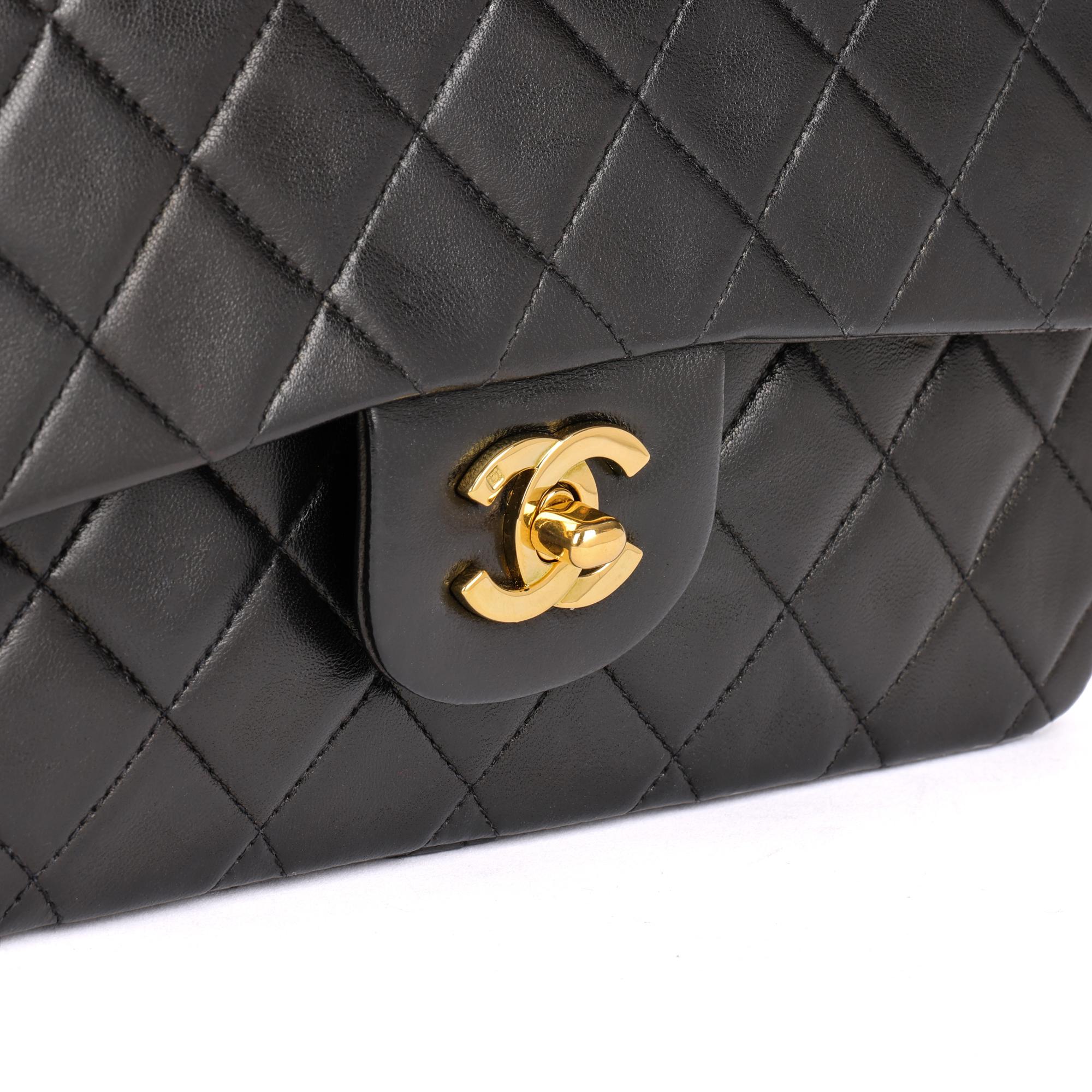 CHANEL Black Quilted Lambskin Vintage Small Classic Double Flap Bag 1