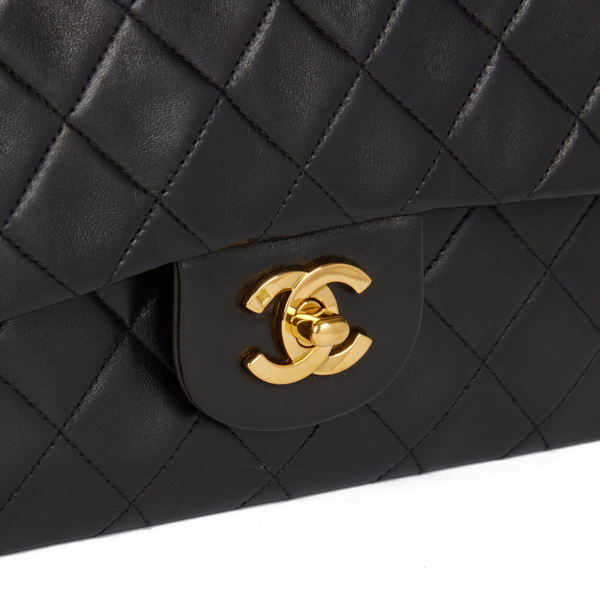 CHANEL Black Quilted Lambskin Vintage Small Classic Double Flap Bag 3