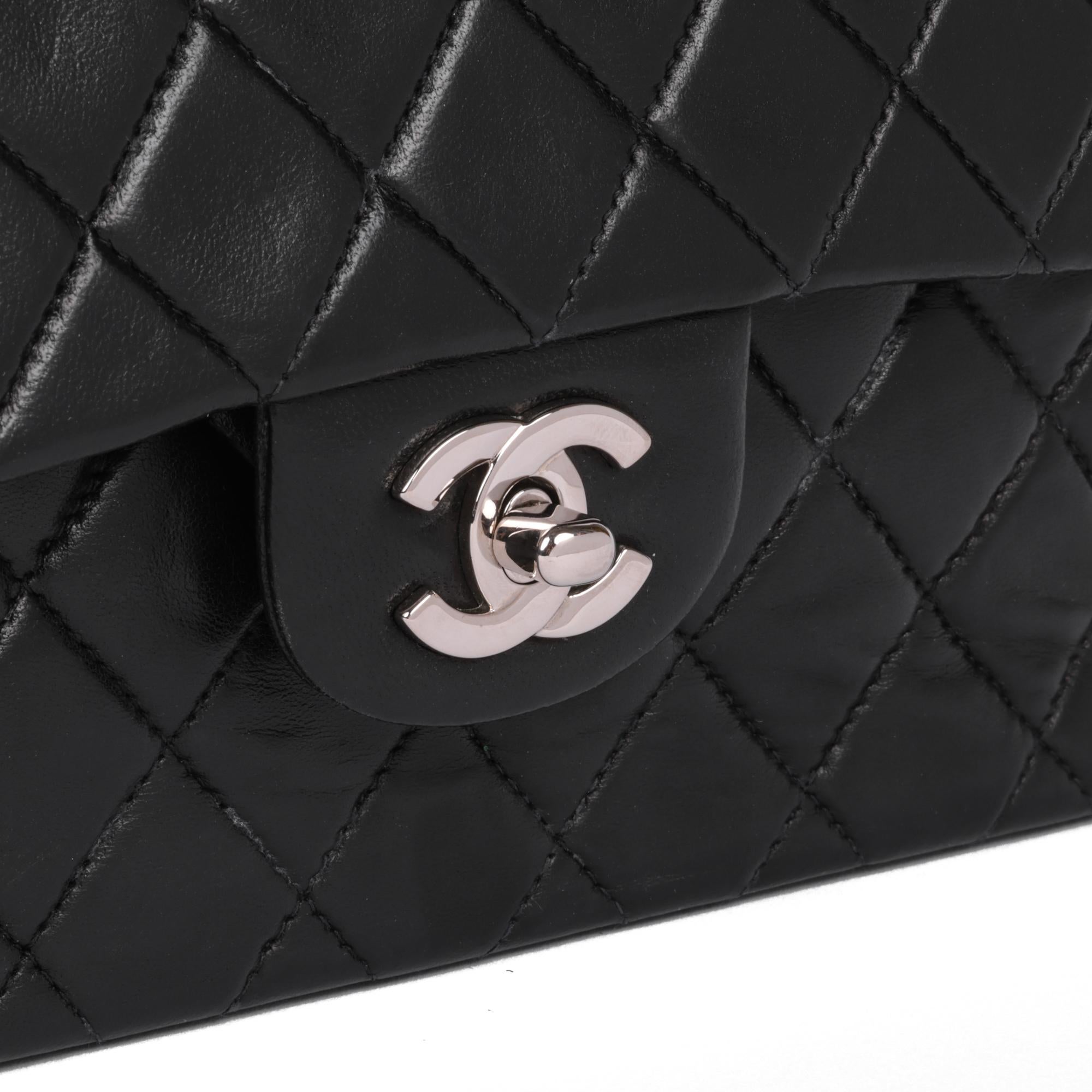 CHANEL Black Quilted Lambskin Vintage Small Classic Double Flap Bag For Sale 3