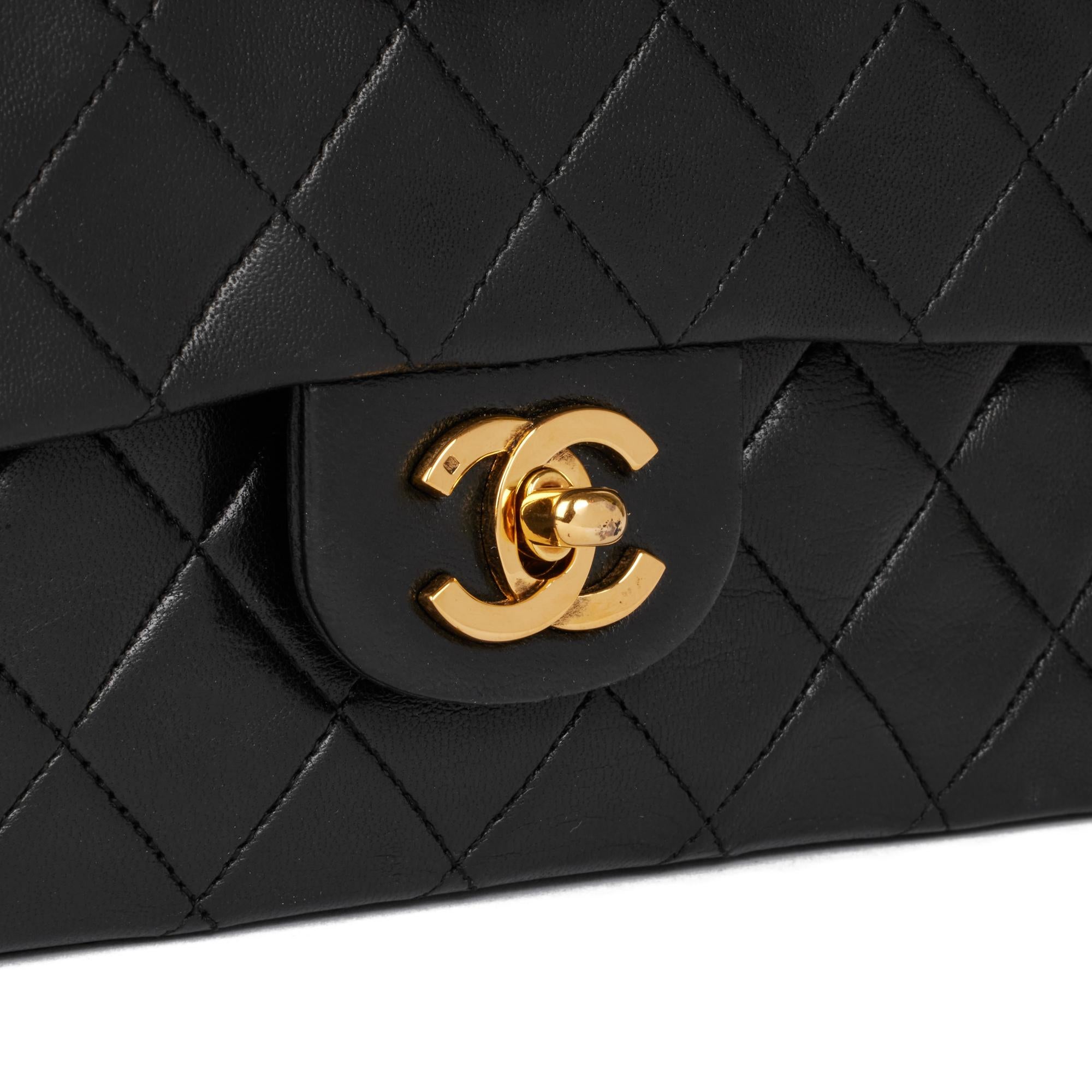 CHANEL Black Quilted Lambskin Vintage Small Classic Double Flap Bag 3