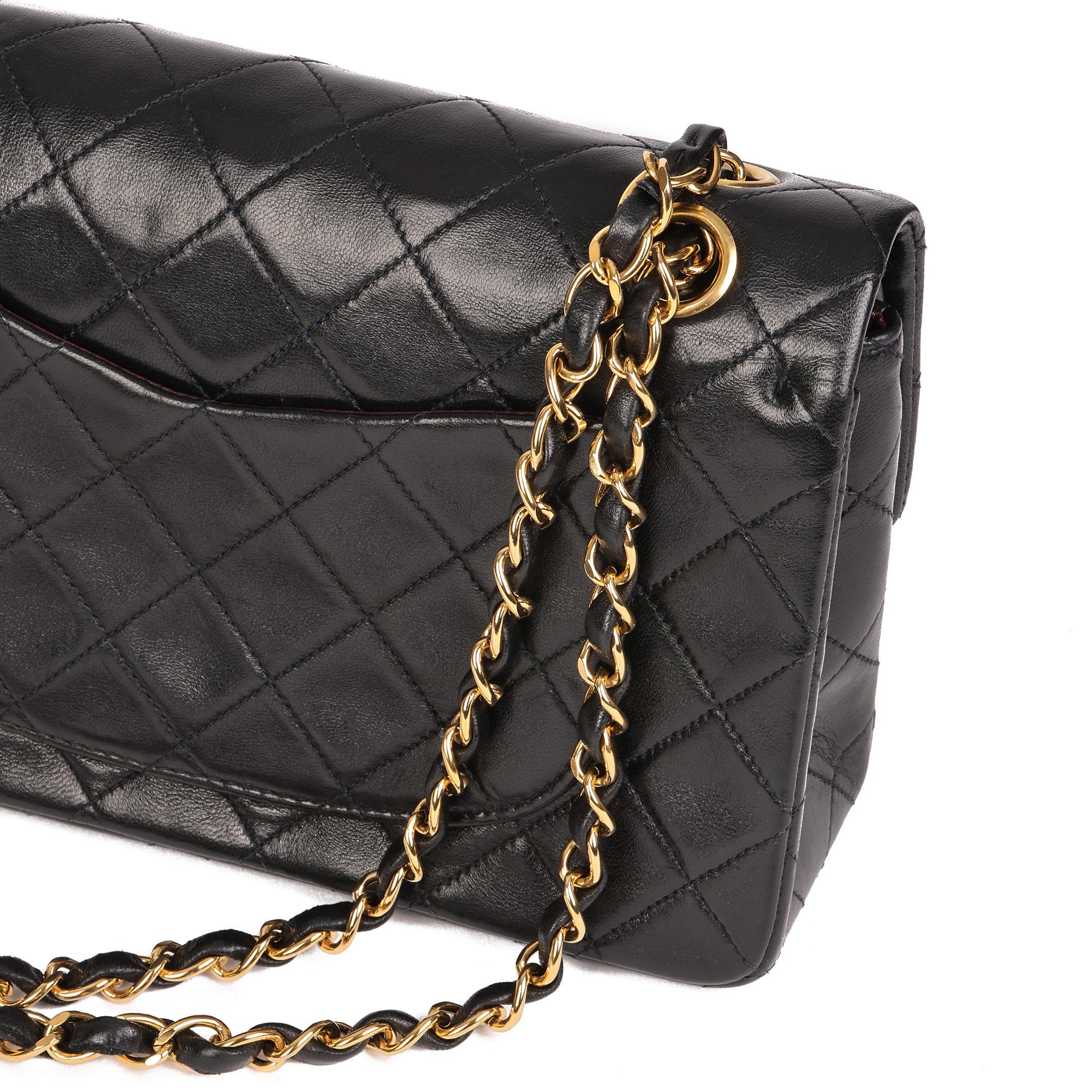 CHANEL Black Quilted Lambskin Vintage Small Classic Double Flap Bag 4