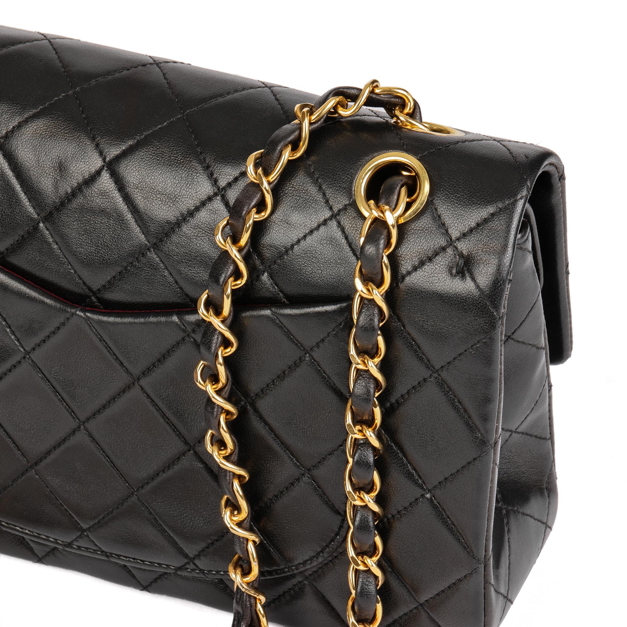 CHANEL Black Quilted Lambskin Vintage Small Classic Double Flap Bag 2