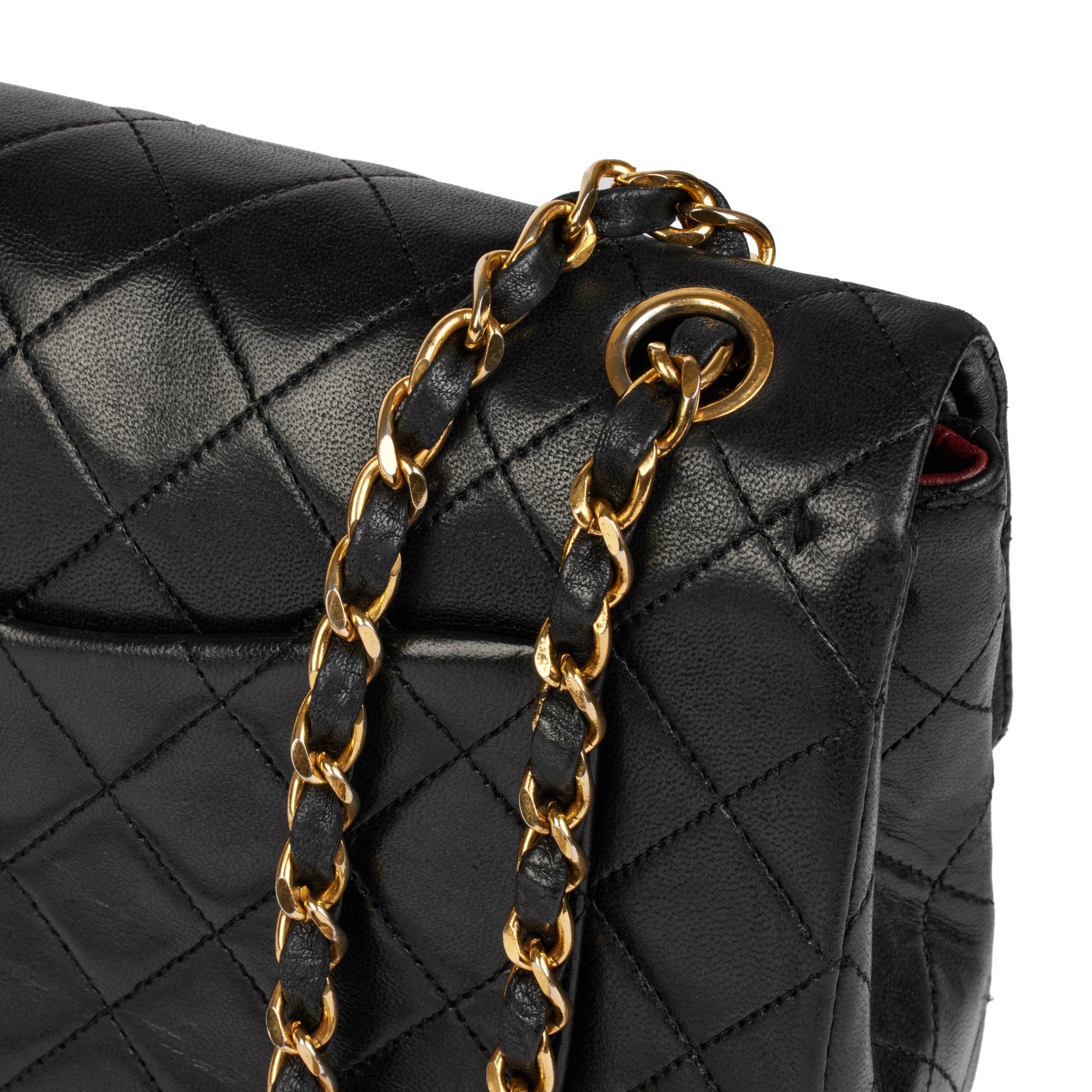 CHANEL Black Quilted Lambskin Vintage Small Classic Double Flap Bag 4