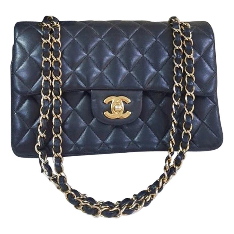 Chanel Black Quilted Lambskin Vintage Small Classic Double Flap  Bag