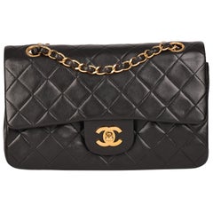 Chanel BLACK QUILTED LAMBSKIN VINTAGE SMALL CLASSIC DOUBLE FLAP BAG