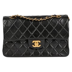 CHANEL Black Quilted Lambskin Vintage Small Classic Double Flap Bag