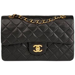 Chanel Black Quilted Lambskin Vintage Small Classic Double Flap Bag