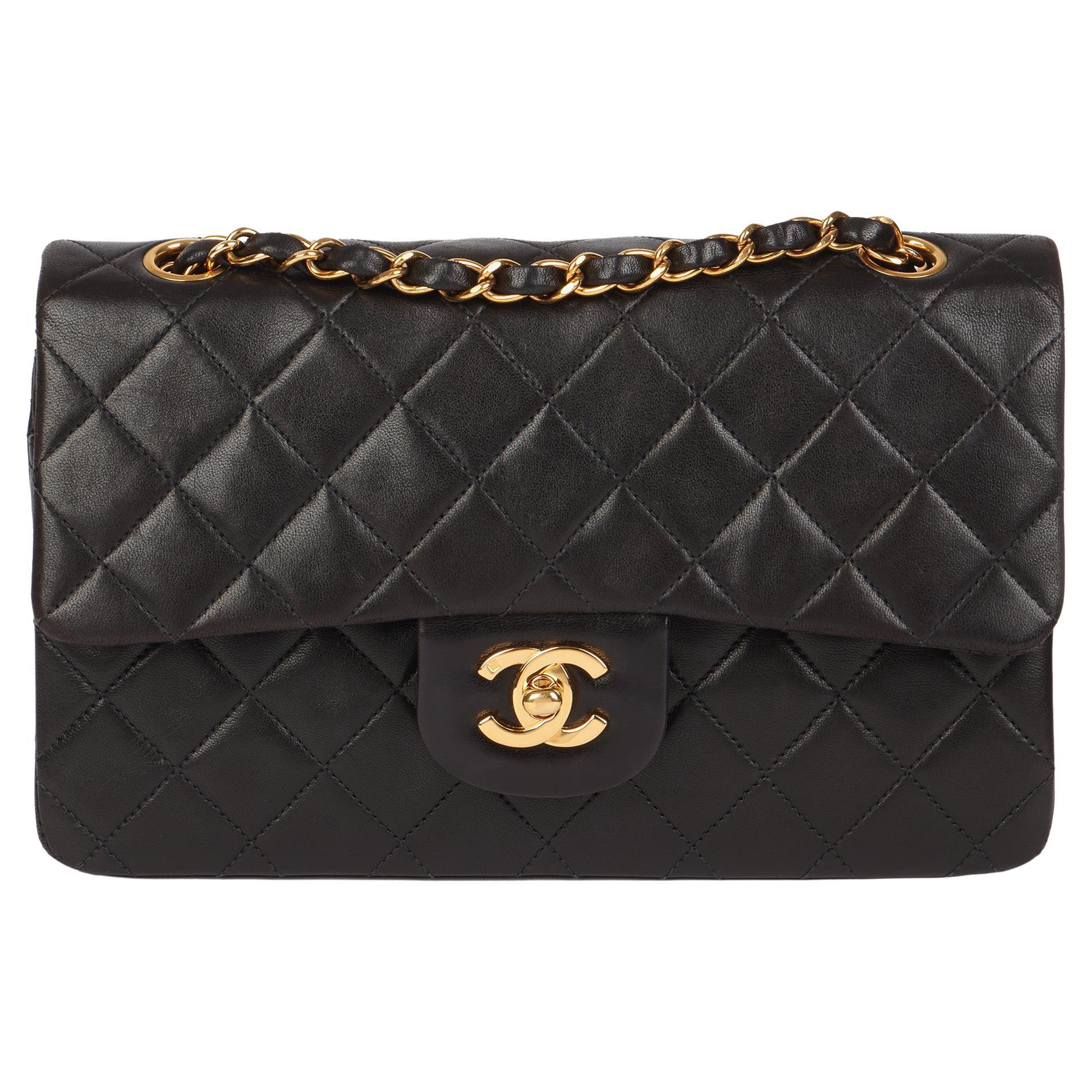 Chanel Black Quilted Lambskin Vintage Small Classic Double Flap Bag 