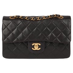 Chanel Black Quilted Lambskin Vintage Small Classic Double Flap Bag 