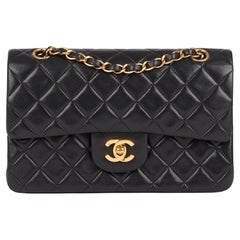 Chanel Black Quilted Lambskin Vintage Small Classic Double Flap Bag 