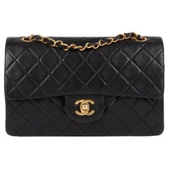 Chanel Black Quilted Lambskin Vintage Small Classic Double Flap Bag