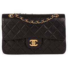 Chanel Black Quilted Lambskin Vintage Small Classic Double Flap Bag