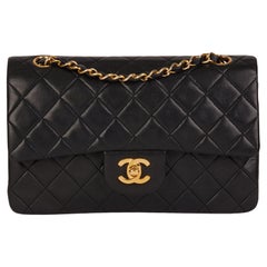 CHANEL Black Quilted Lambskin Vintage Small Classic Double Flap Bag