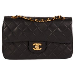 CHANEL Black Quilted Lambskin Vintage Small Classic Double Flap Bag