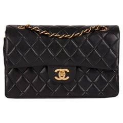 CHANEL Black Quilted Lambskin Vintage Small Classic Double Flap Bag