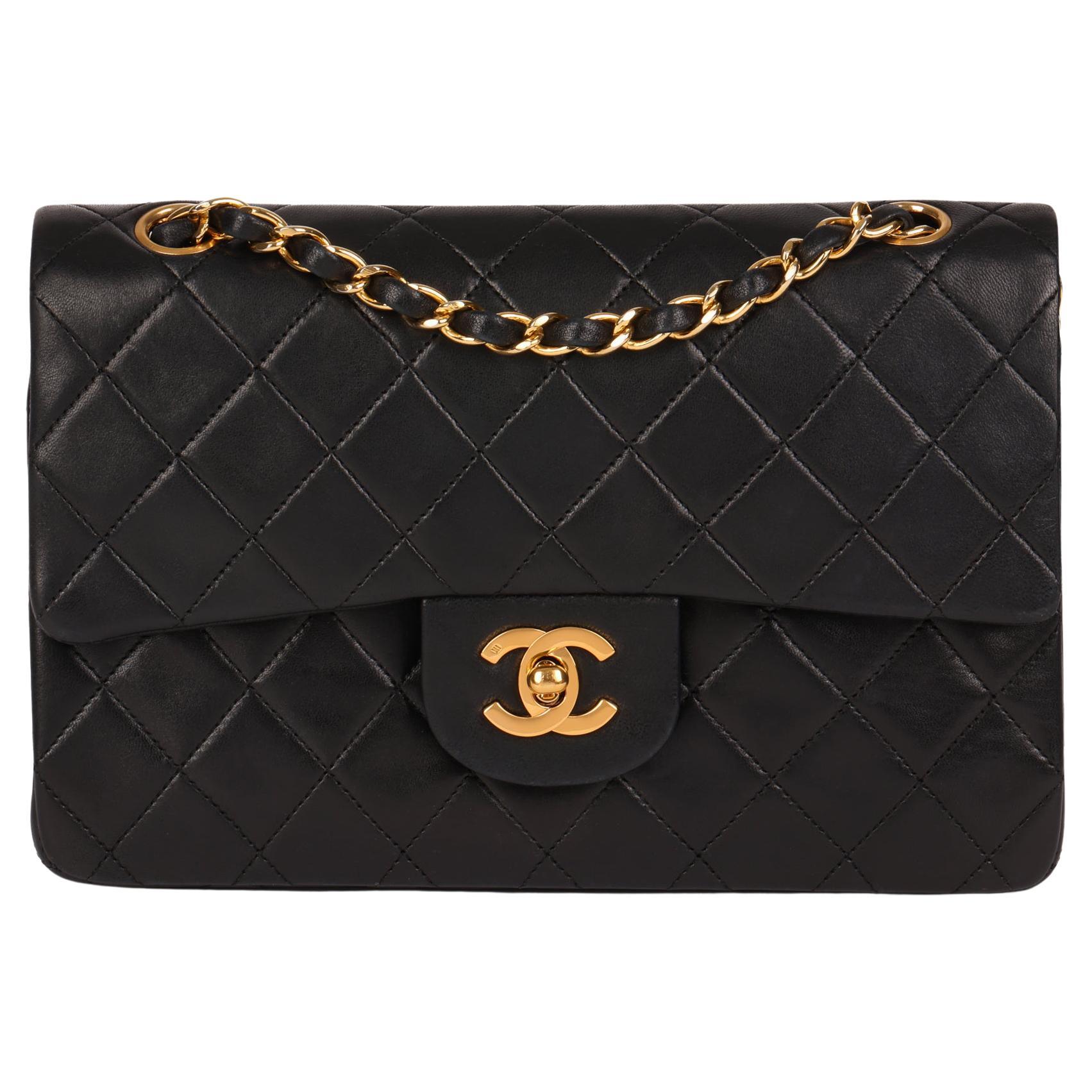 CHANEL Black Quilted Lambskin Vintage Small Classic Double