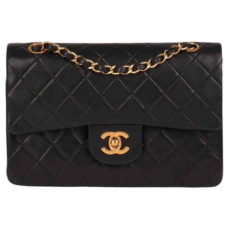CHANEL Black Quilted Lambskin Vintage Small Classic Double Flap Bag For  Sale at 1stDibs