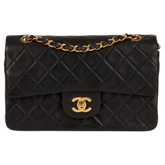 CHANEL Black Quilted Lambskin Vintage Small Classic Double Flap Bag