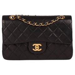 CHANEL Black Quilted Lambskin Vintage Small Classic Double Flap Bag