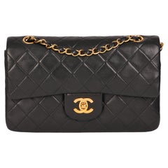 Chanel BLACK QUILTED LAMBSKIN Retro SMALL CLASSIC DOUBLE FLAP BAG