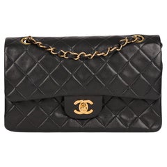 Chanel BLACK QUILTED LAMBSKIN Vintage SMALL CLASSIC DOUBLE FLAP BAG