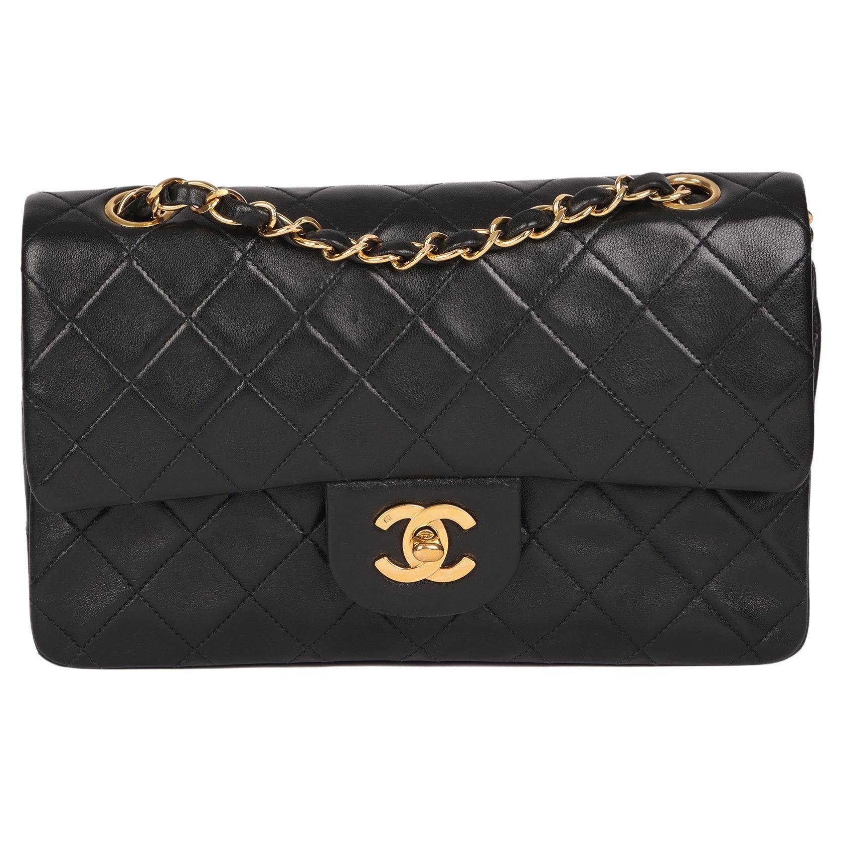 CHANEL Black Quilted Lambskin Vintage Small Classic Double Flap Bag