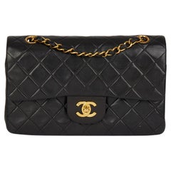 Chanel BLACK QUILTED LAMBSKIN Vintage SMALL CLASSIC DOUBLE FLAP BAG