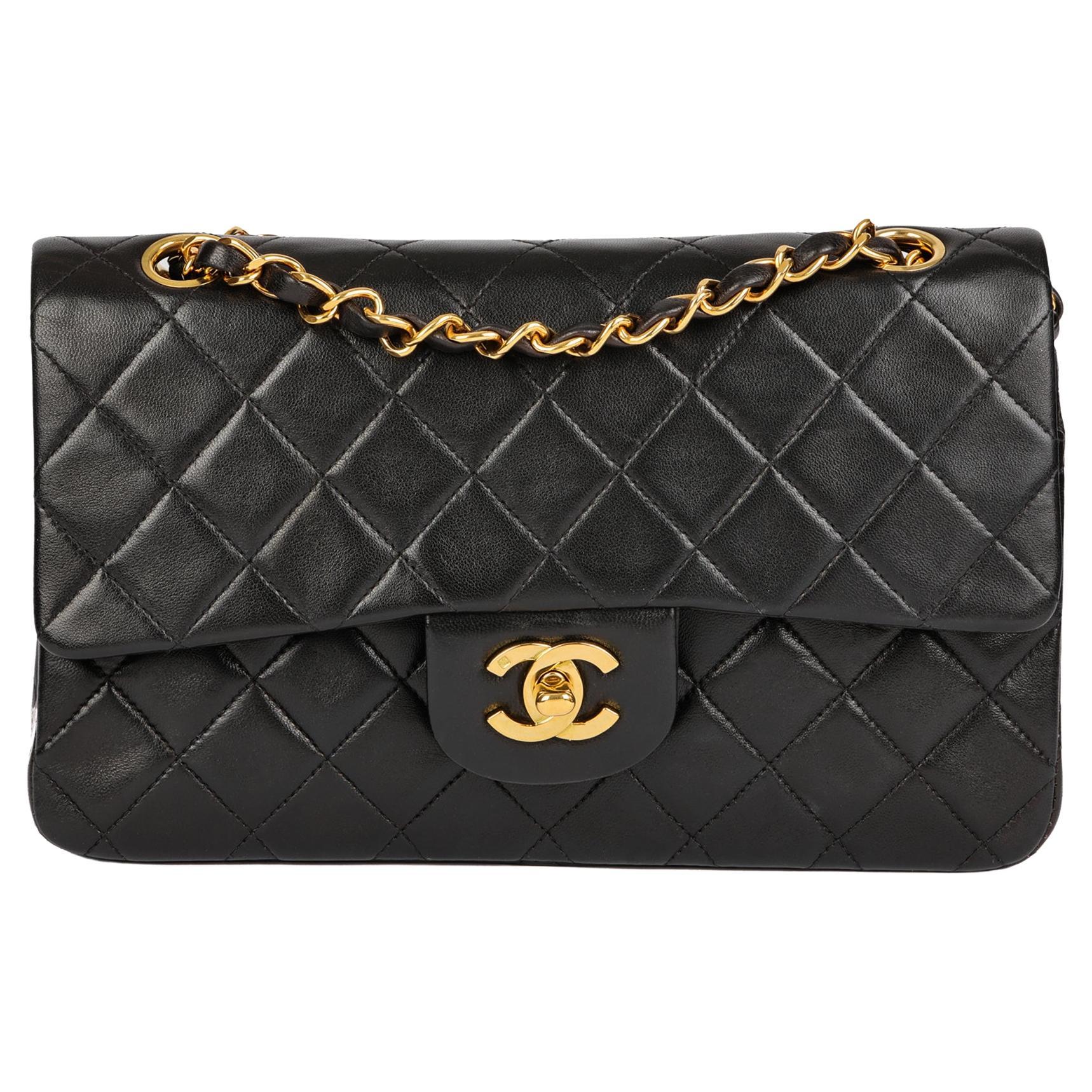 CHANEL Black Quilted Lambskin Vintage Small Classic Double Flap Bag