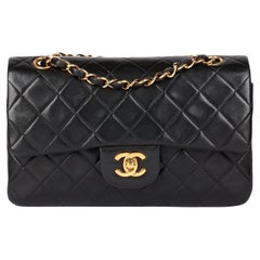 CHANEL Black Quilted Lambskin Vintage Small Classic Double Flap Bag