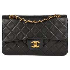 CHANEL Black Quilted Lambskin Vintage Small Classic Double Flap Bag