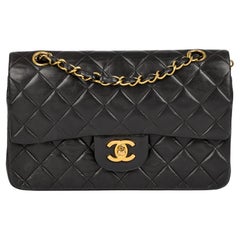 CHANEL Black Quilted Lambskin Vintage Small Classic Double Flap Bag