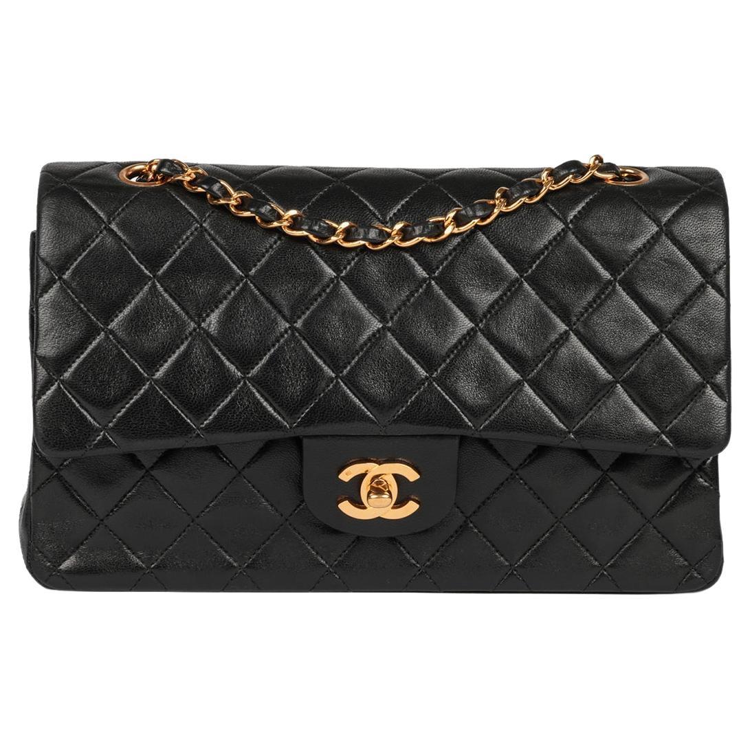 Chanel Black Quilted Lambskin Vintage Small Classic Double Flap Bag For Sale  at 1stDibs
