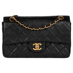 CHANEL Black Quilted Lambskin Used Small Classic Double Flap Bag