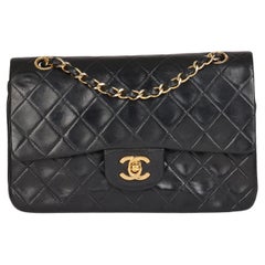 CHANEL Black Quilted Lambskin Retro Small Classic Double Flap Bag