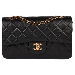 Chanel Negro Piel de Cordero Acolchada Vintage Pequeño Bolso Clásico Doble Solapa