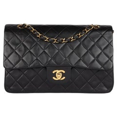 Chanel Black Quilted Lambskin Vintage Small Classic Double Flap Bag