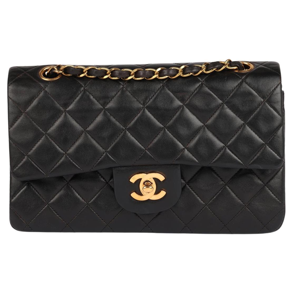 Chanel Black Lambskin Classic Quilted Double Strap Bag For Sale at