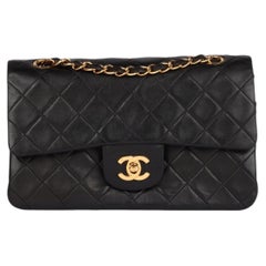 Chanel Black Quilted Lambskin Vintage Small Classic Double Flap Bag