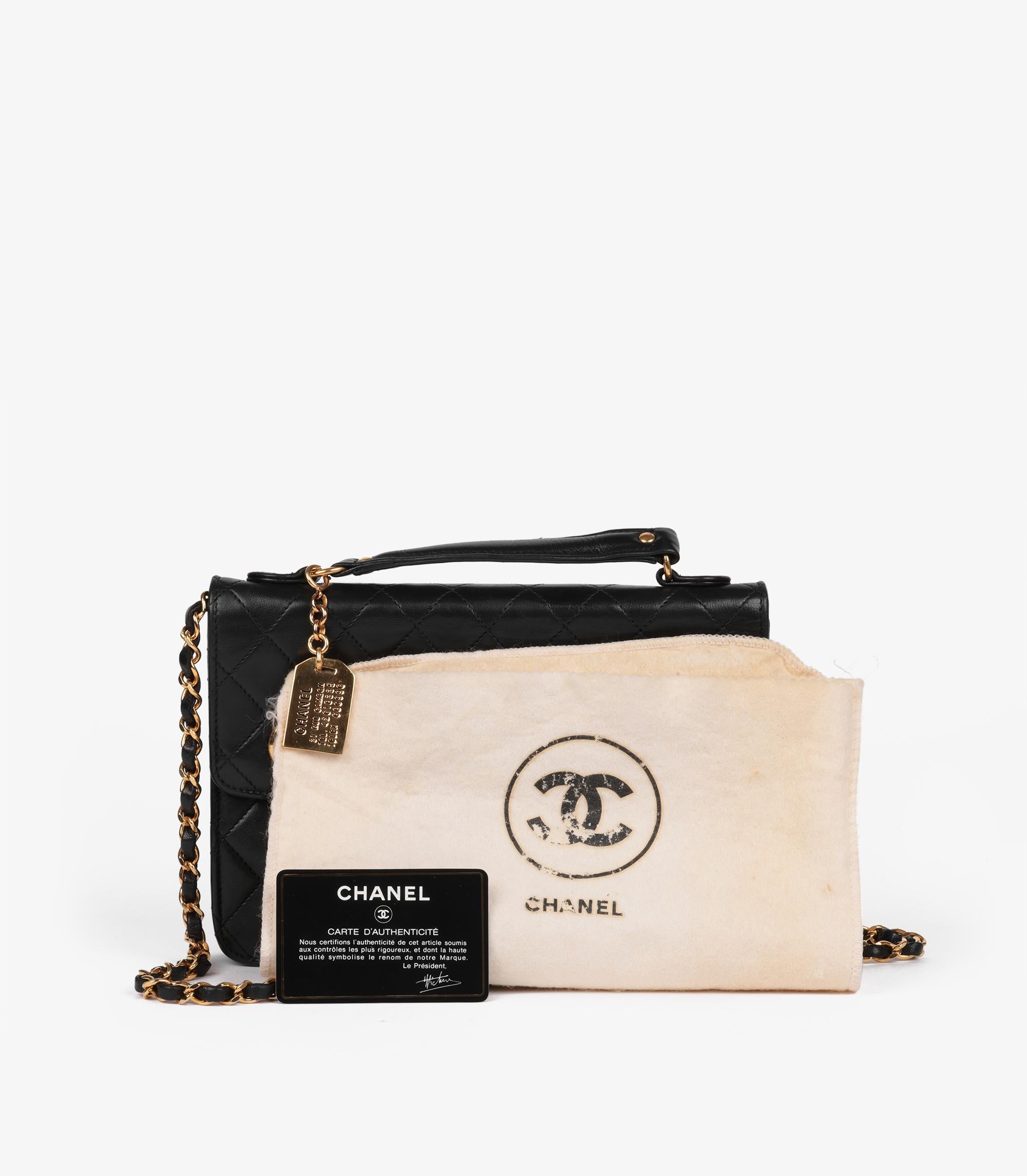Chanel Schwarzes gestepptes Lammfell Vintage Small Classic Single Flap Bag im Angebot 6