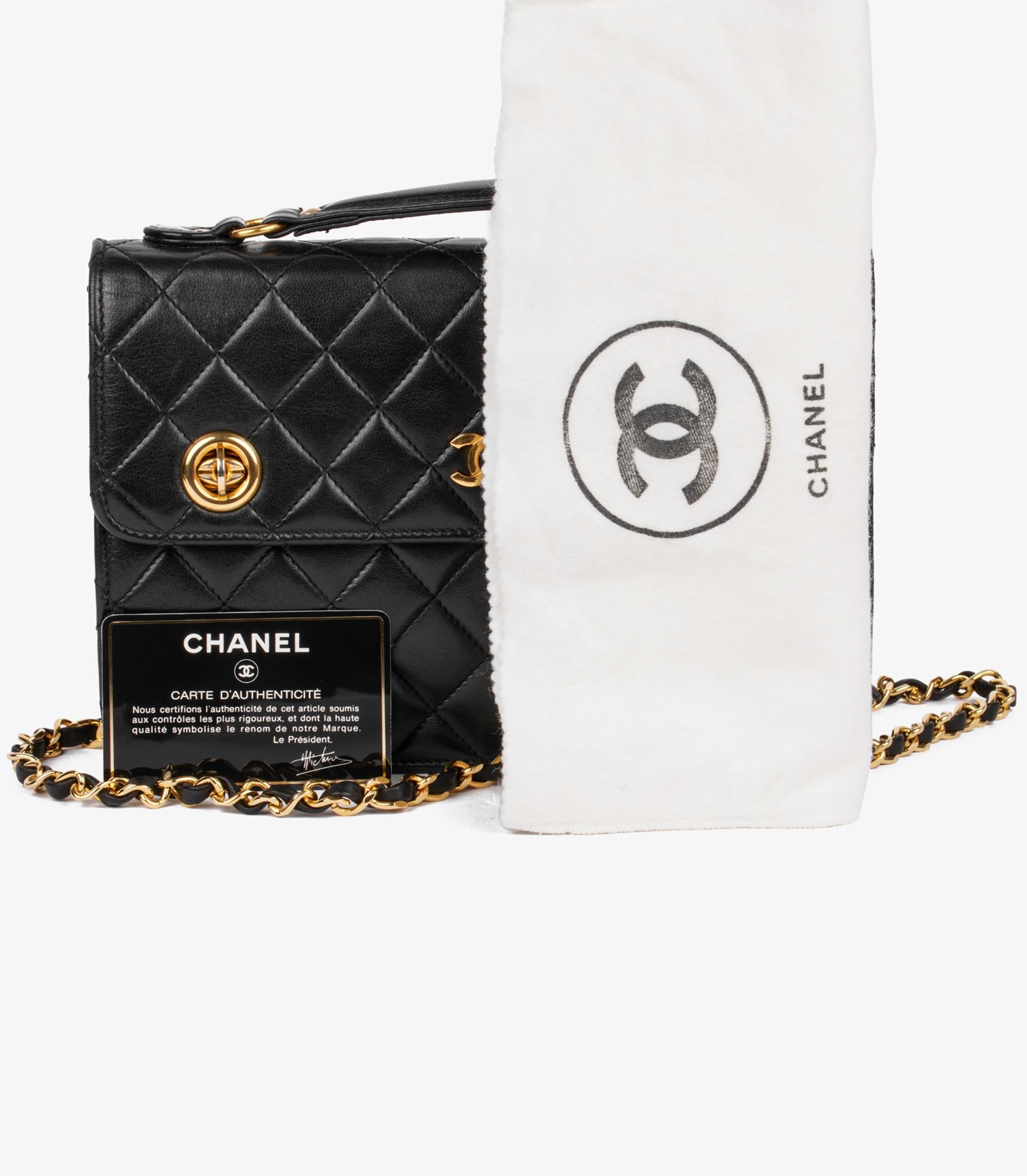 Chanel Schwarzes gestepptes Lammfell Vintage Small Classic Single Flap Bag im Angebot 4